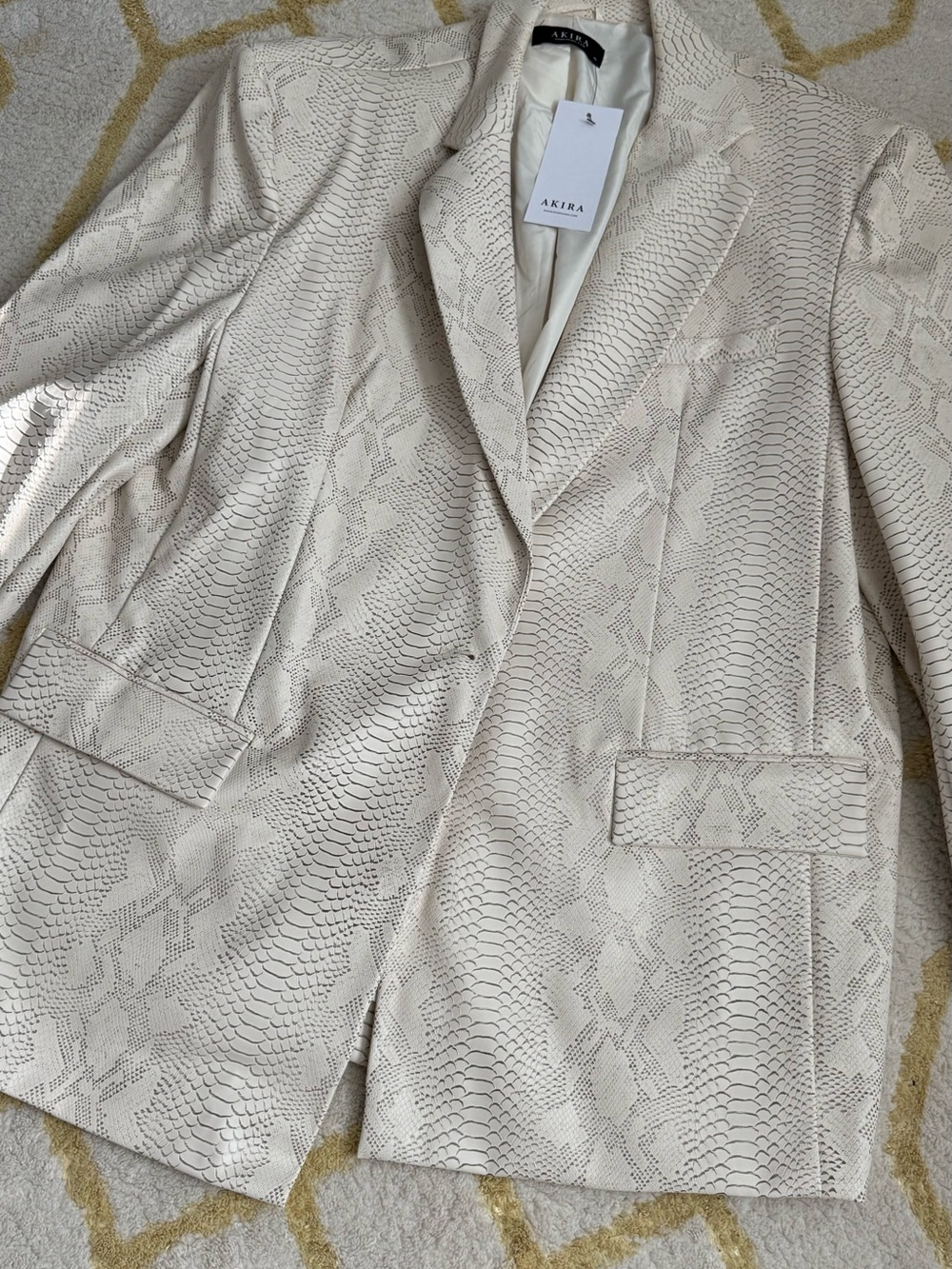 Cream Oversized Faux Leather Blazer - Picture 5 of 5